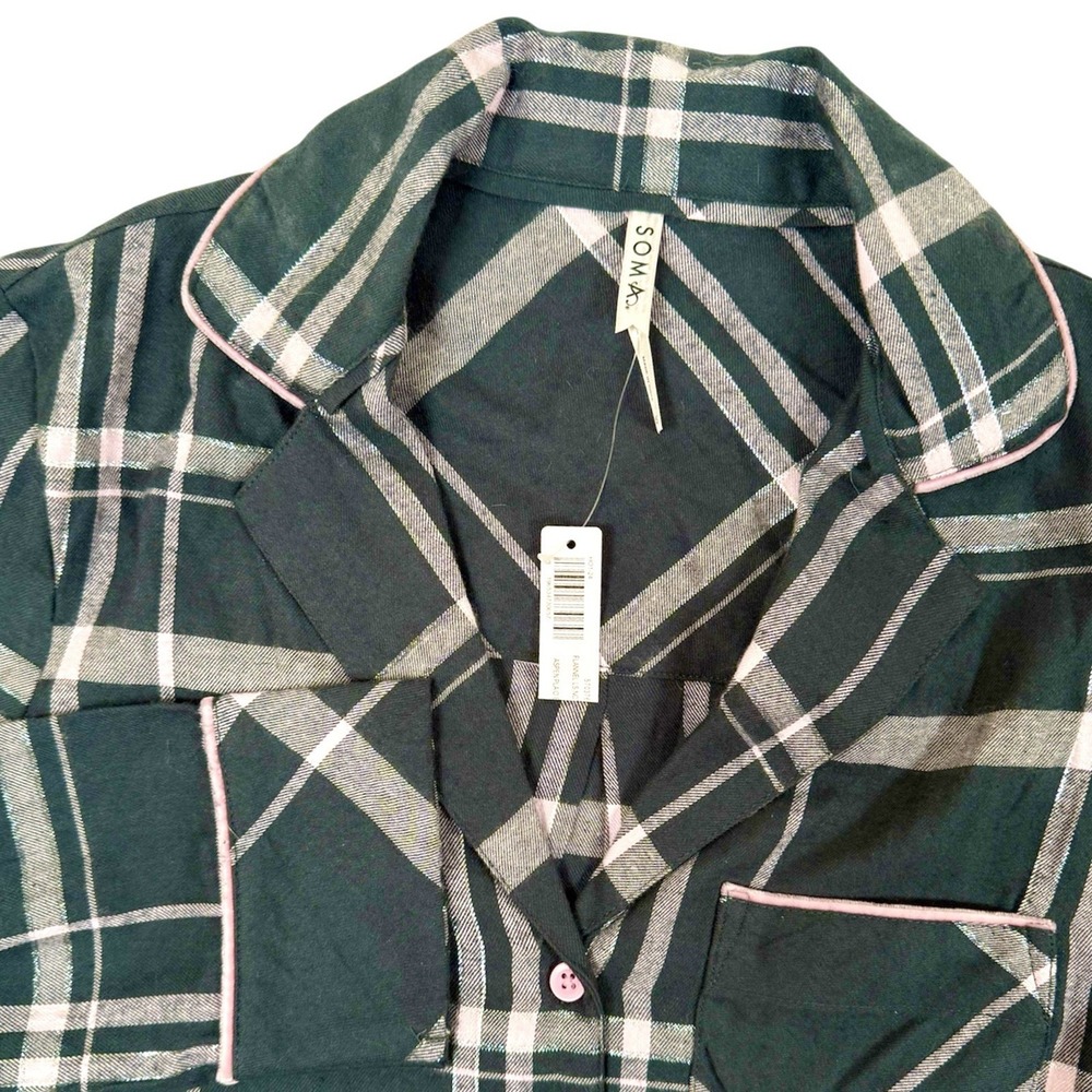Soma Flannel Long Sleeve Notch Collar Button Up Pajama Top Womens XS Aspen New